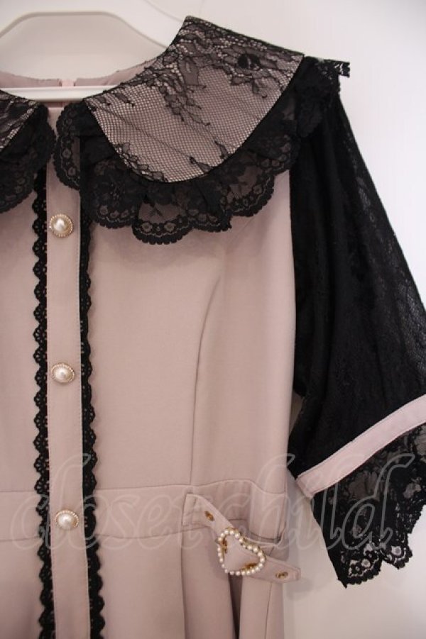 画像2: Rojita / サイドハートバックルビック衿ワンピース  ピンク×クロ O-26-01-29-008-LO-OP-IG-OS (2)