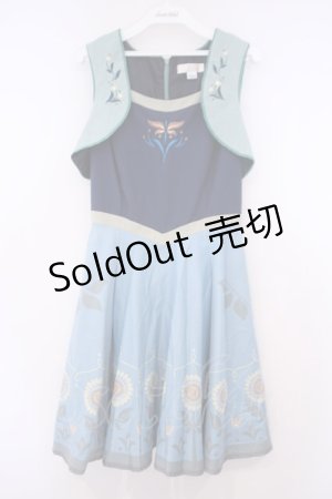 画像: Secret Honey / ひまわり柄ワンピース(エルサのサプライズver) 2 ブルー×グリーン O-26-01-29-092-CA-OP-OW-OS