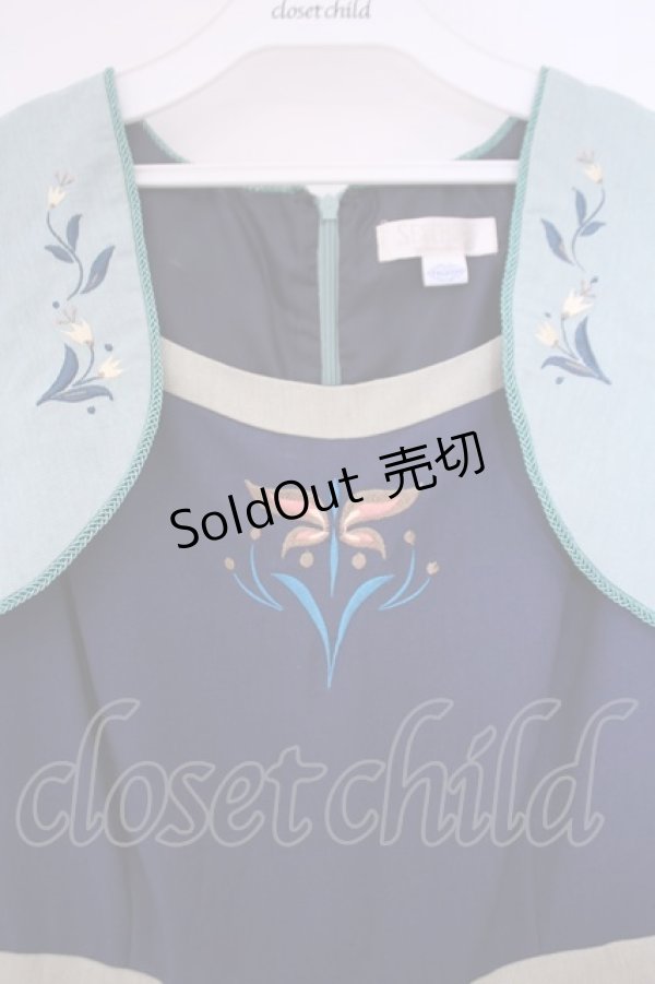 画像2: Secret Honey / ひまわり柄ワンピース(エルサのサプライズver) 2 ブルー×グリーン O-26-01-29-092-CA-OP-OW-OS (2)