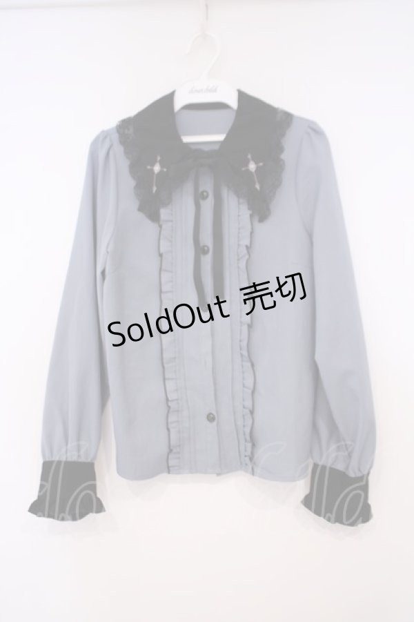 画像1: DearMyLove / クロス刺繍襟ブラウス M ブルー O-26-01-29-010-EL-BL-OW-OS (1)