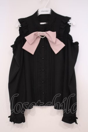 画像: DearMyLove / ハートバックルリボンオフショルブラウス M クロ×ピンク O-26-01-29-012-EL-BL-OW-OS