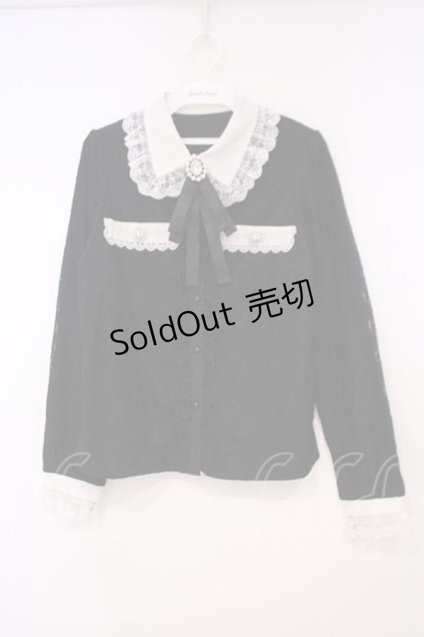 画像1: DearMyLove / ビジューブローチレースブラウス M クロ O-26-01-29-014-EL-BL-OW-OS (1)