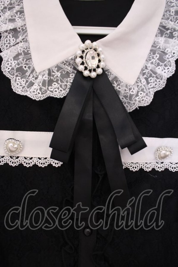 画像2: DearMyLove / ビジューブローチレースブラウス M クロ O-26-01-29-014-EL-BL-OW-OS (2)