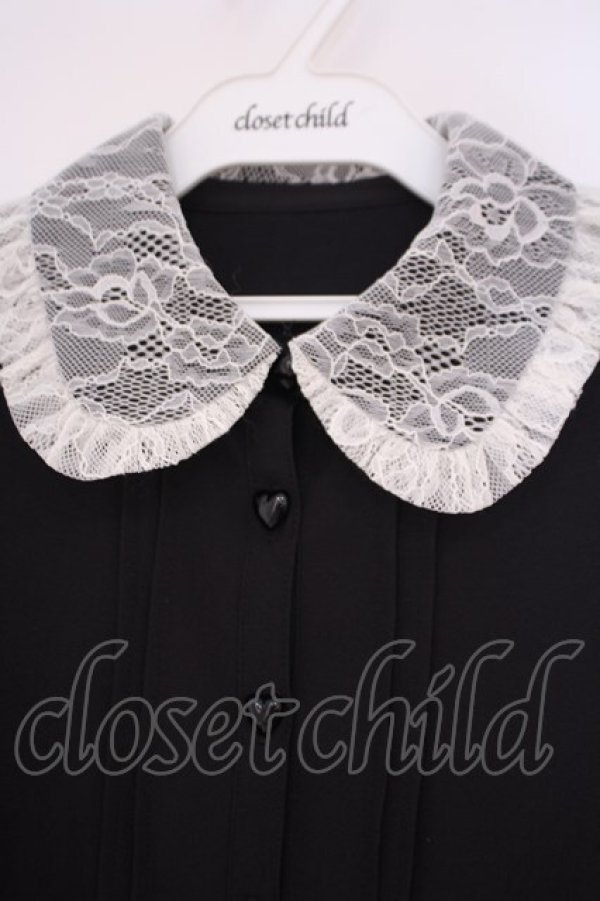 画像2: DearMyLove / レース重ねハートリボンフリルブラウス M クロ O-26-01-29-019-EL-BL-OW-OS (2)