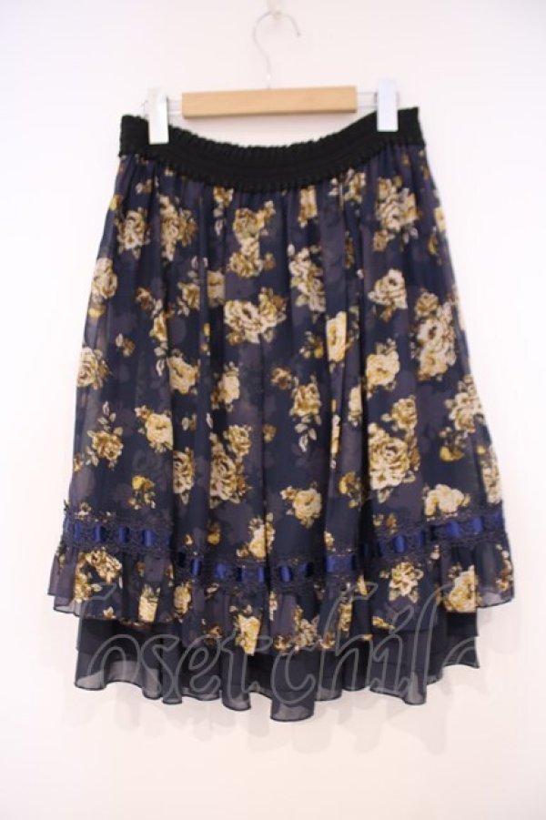 画像2: axes femme / ハシゴレース使い花柄スカート M ネイビー O-26-01-29-027-AX-SK-OW-OS (2)