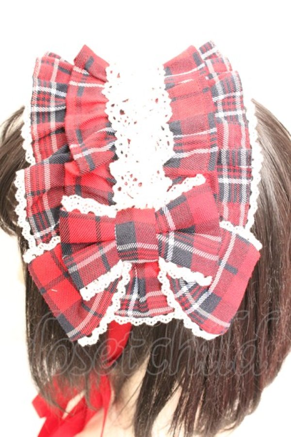 画像2: axes femme kawaii / タータンチェックヘッドドレス  アカ O-26-01-30-005-AX-AC-IG-OS (2)