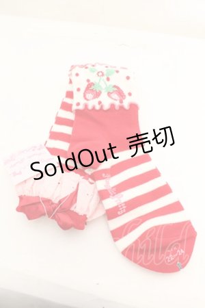 画像: Angelic Pretty / ストロベリィボーダーハイソックス  アカ O-26-01-30-065-AP-ZA-OW-OS