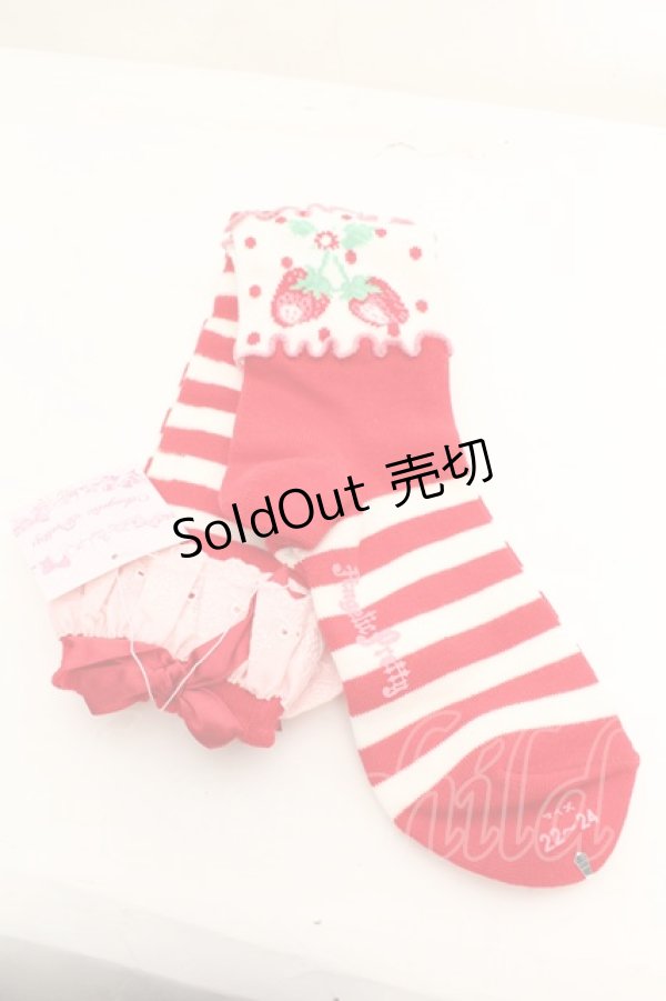 画像1: Angelic Pretty / ストロベリィボーダーハイソックス  アカ O-26-01-30-065-AP-ZA-OW-OS (1)