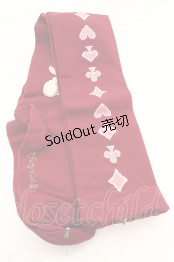 画像1: Fairy　Wish / リボンラビットのトランプ柄ソックス  ワイン O-26-01-30-067-LO-ZA-OW-OS (1)