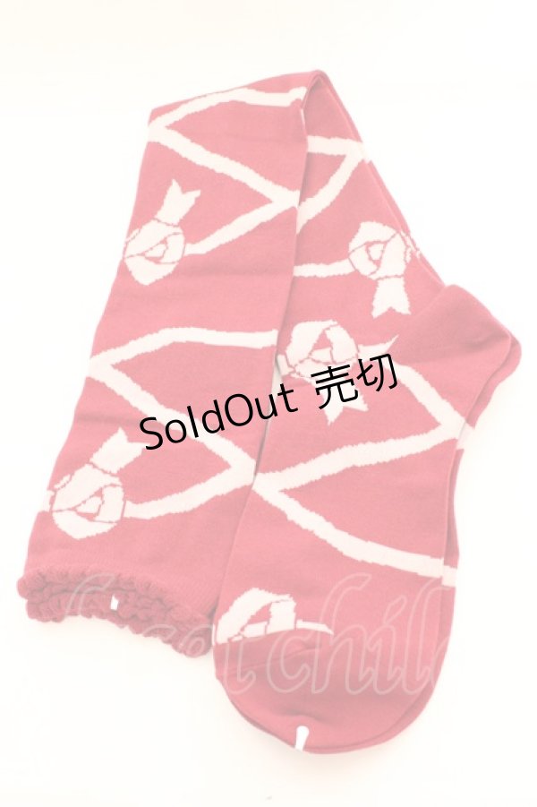 画像1: BABY,THE STARS SHINE BRIGHT / レースアップリボン柄オーバーニーソックス  えんじ×ピンクリボン O-26-01-30-070-BA-ZA-OW-OS (1)