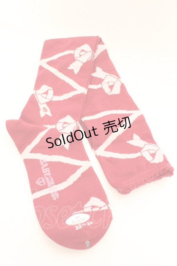 画像2: BABY,THE STARS SHINE BRIGHT / レースアップリボン柄オーバーニーソックス  えんじ×ピンクリボン O-26-01-30-070-BA-ZA-OW-OS (2)