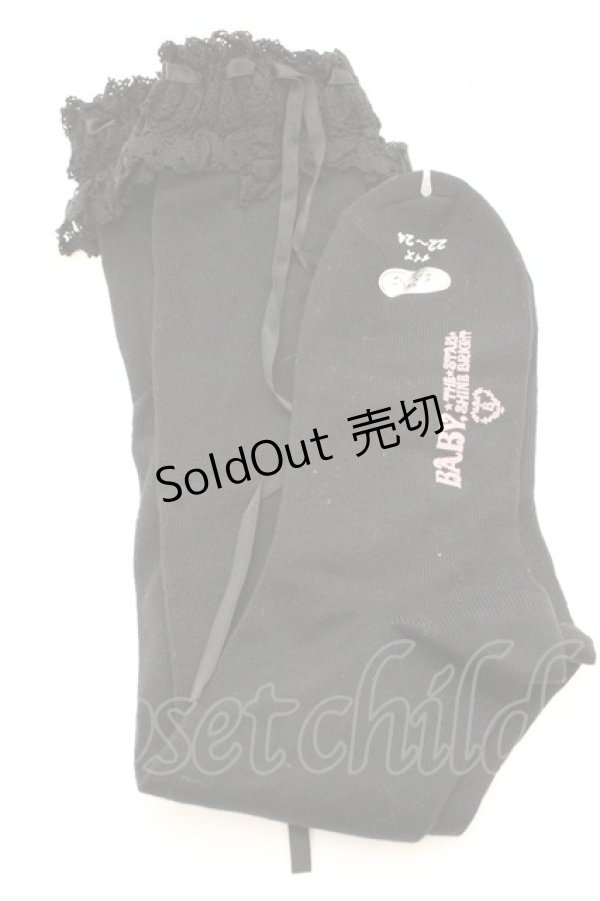 画像1: BABY,THE STARS SHINE BRIGHT / リボン通しレースハイソックス  クロ O-26-01-30-071-BA-ZA-OW-OS (1)