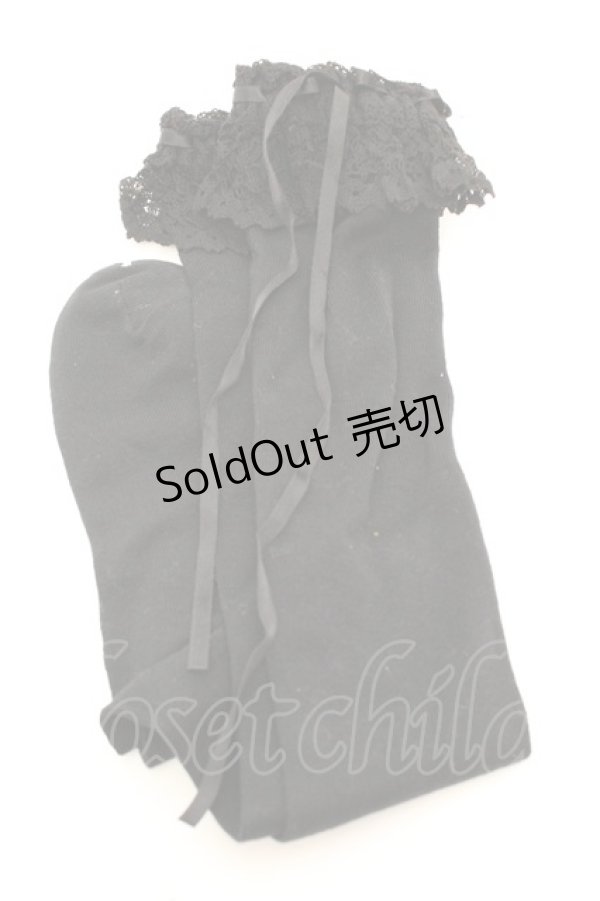 画像2: BABY,THE STARS SHINE BRIGHT / リボン通しレースハイソックス  クロ O-26-01-30-071-BA-ZA-OW-OS (2)