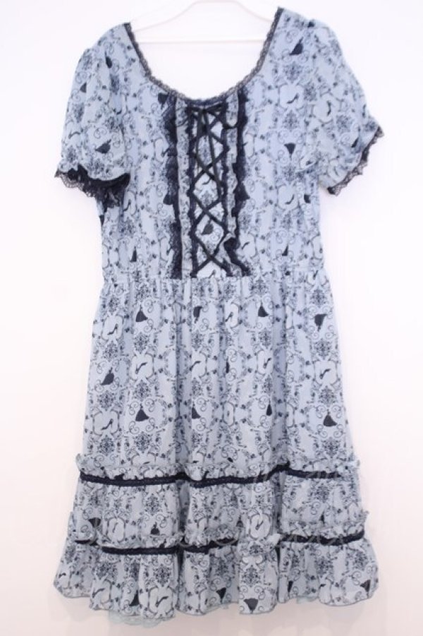 画像1: axes femme / シルエット柄ワンピース  サックス O-26-01-30-1044-AX-OP-IG-OS (1)