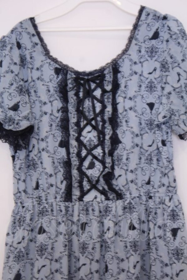 画像2: axes femme / シルエット柄ワンピース  サックス O-26-01-30-1044-AX-OP-IG-OS (2)