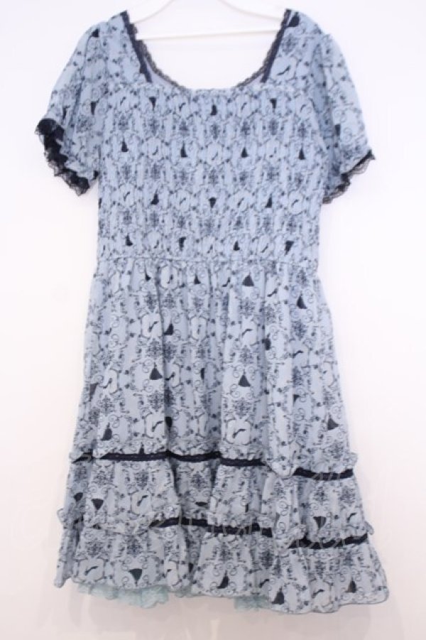 画像3: axes femme / シルエット柄ワンピース  サックス O-26-01-30-1044-AX-OP-IG-OS (3)