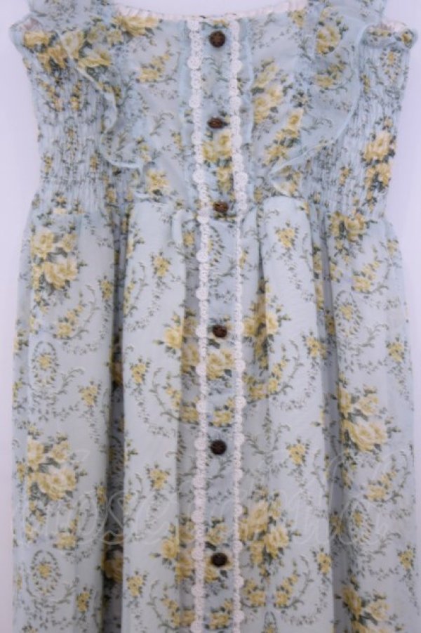 画像2: axes femme / 釦開き総バラ柄ロングワンピース  ミント O-26-01-30-1045-AX-OP-IG-OS (2)