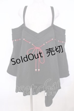 画像: Favorite / 着物袖オフショルトップス  クロ×アカ O-26-01-30-1002-LO-JA-IG-ZT576
