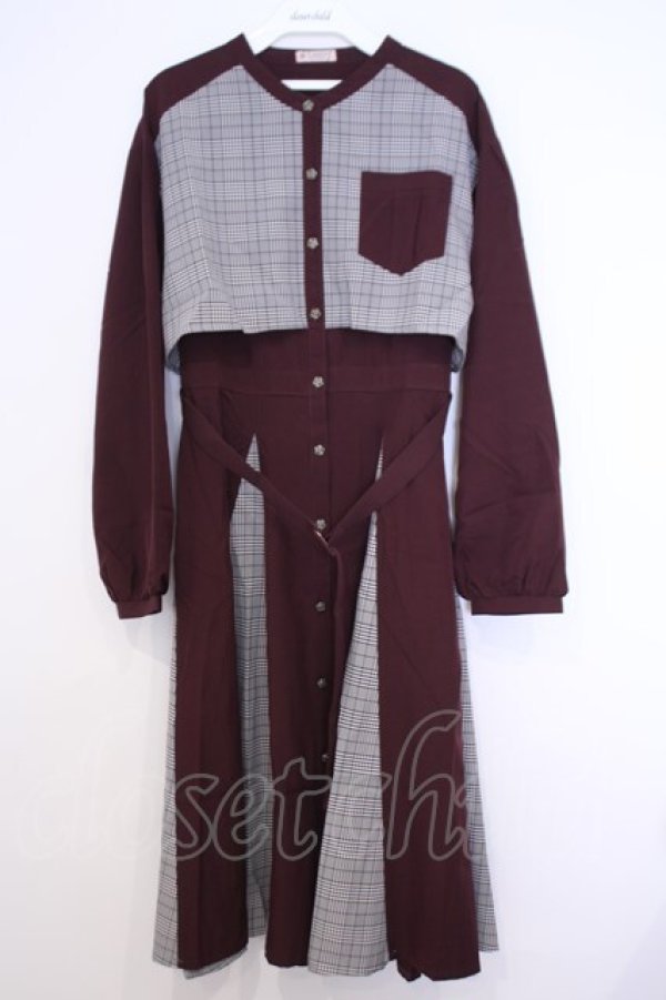 画像1: axes femme / チェック柄パッチワークワンピース F ワイン O-26-01-30-1017-AX-OP-OW-OS (1)