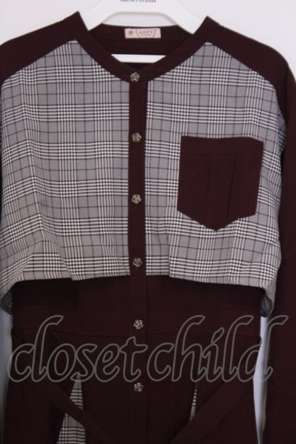画像2: axes femme / チェック柄パッチワークワンピース F ワイン O-26-01-30-1017-AX-OP-OW-OS (2)