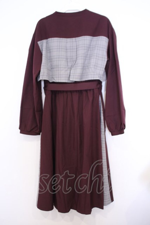 画像3: axes femme / チェック柄パッチワークワンピース F ワイン O-26-01-30-1017-AX-OP-OW-OS (3)