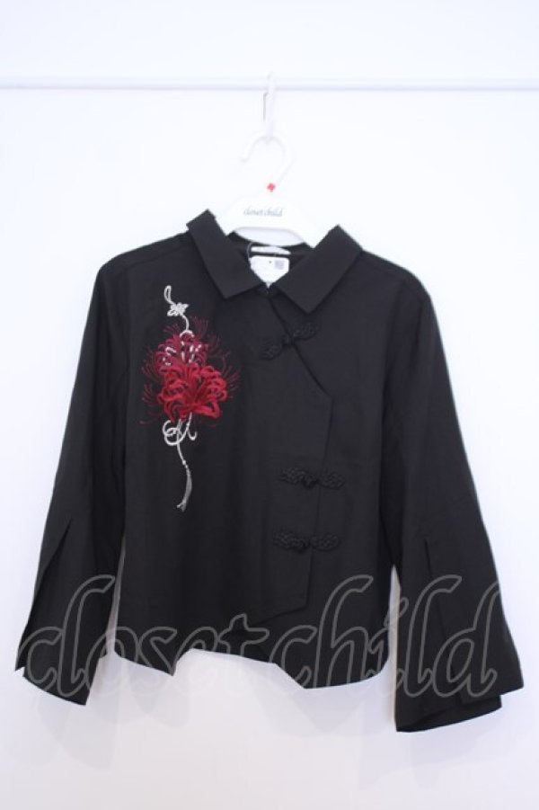 画像1: axes femme / 彼岸花柄ショートシャツ F クロ O-26-01-30-1031-AX-BL-IG-OS (1)