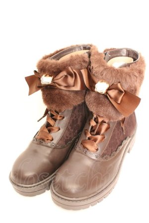 画像: m petit by misako / ファー付きブーツ LL ブラウン O-26-01-30-091-LO-SH-YM-OS