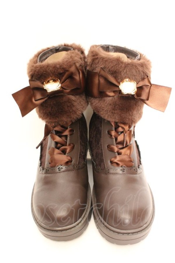 画像2: m petit by misako / ファー付きブーツ LL ブラウン O-26-01-30-091-LO-SH-YM-ZTK034 (2)