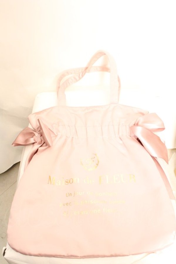 画像1: Maison de FLEUR / ダブルリボンギャザートートバッグ  ピンク O-26-01-30-092-LO-BG-IG-OS (1)