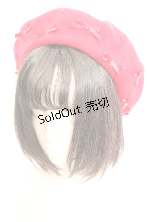 画像1: PINK HOUSE×misako&erinko / ロゴ&リボン付きベレー帽  アカ O-26-01-30-037-EL-AC-OW-OS (1)