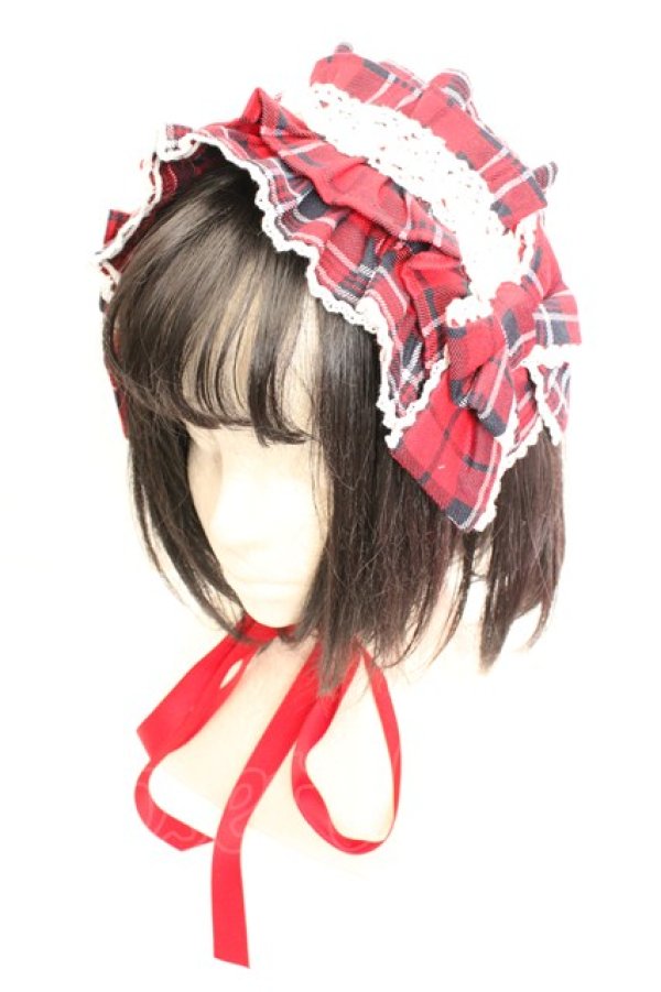 画像1: axes femme kawaii / タータンチェックヘッドドレス  アカ O-26-01-30-005-AX-AC-IG-OS (1)