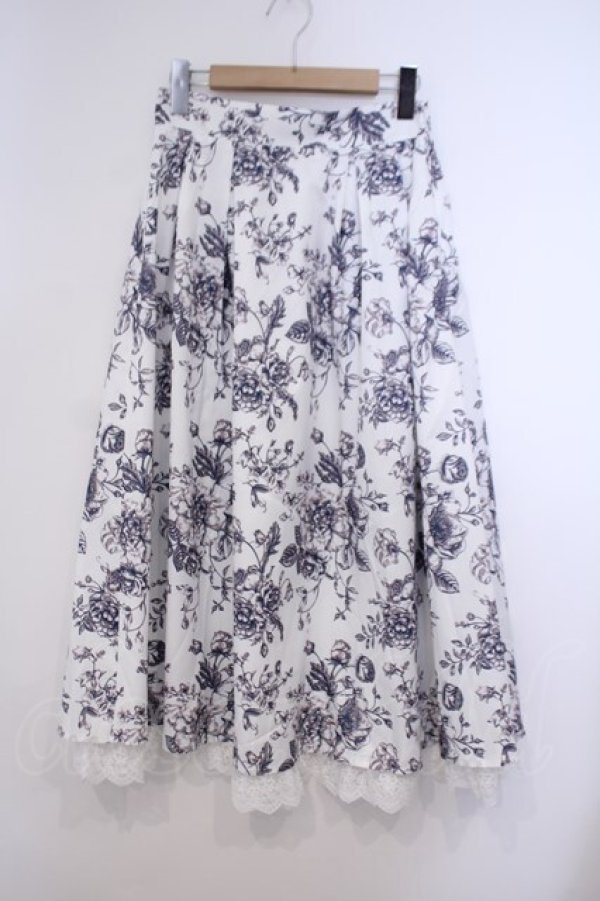 画像1: axes femme Nostalgic / ドローイングフラワー柄スカート  シロ O-26-01-31-043-LO-SK-IG-OS (1)