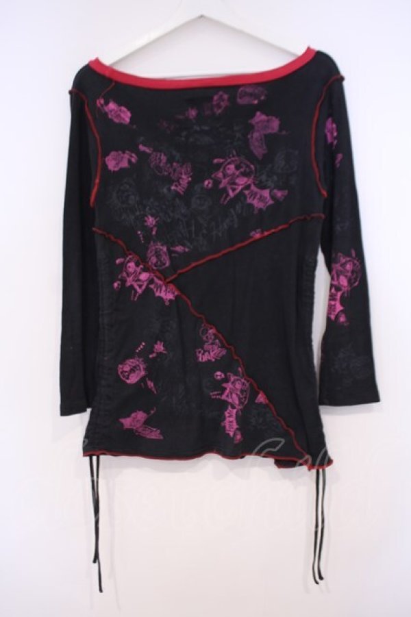 画像3: HANGRY&ANGRY / FxxK MEドロストカットソー  ブラック×レッド O-26-01-31-003-HN-TO-OW-OS (3)