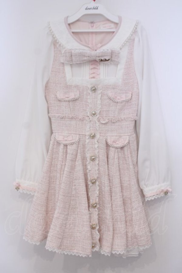 画像1: LIZ LISA / リボンツイードサーキュラーワンピース 0 ピンクｘシロ O-26-01-31-056-LO-OP-YM-OS (1)