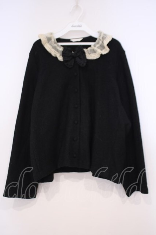 画像1: PINK HOUSE / ドットチュール襟カーディガン【お直しあり】  クロ O-26-01-31-058-LO-TO-IG-OS (1)