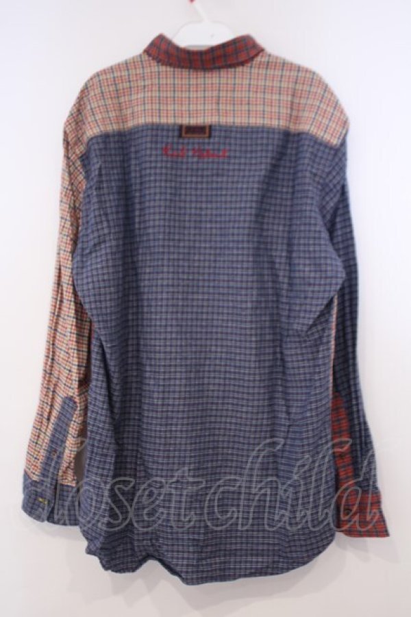 画像2: Karl Helmut / レトロミニチェックフランネルパッチワークシャツブラウス L アカ×ネイビー×ベージュ O-26-01-31-077-EL-BL-IG-OS (2)