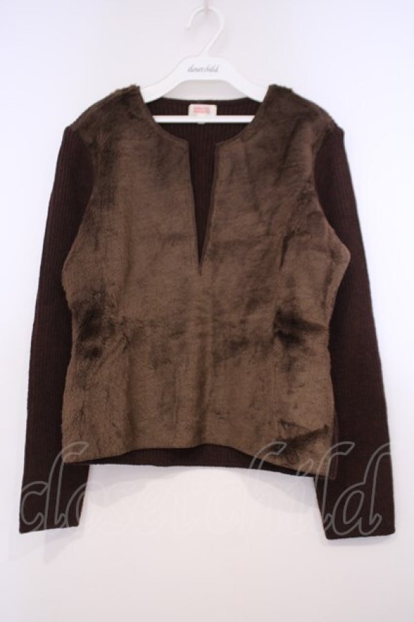 画像1: TOMATSU / ファー切り替えニット 38 ブラウン O-26-01-31-080-LO-TO-IG-OS (1)