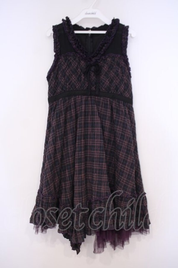 画像1: ALGONQUINS / ワッシャーチェックジャンパースカート F パープル系 O-26-01-31-010-AL-OP-OW-OS (1)