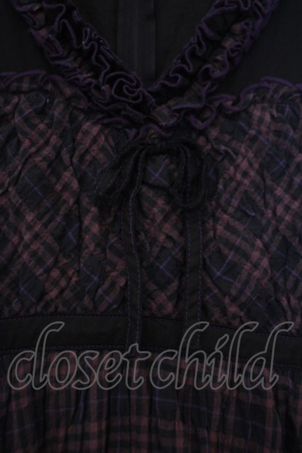 画像2: ALGONQUINS / ワッシャーチェックジャンパースカート F パープル系 O-26-01-31-010-AL-OP-OW-OS (2)