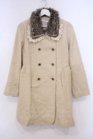 画像: axes femme / キラキラツイードファー付きコート M 生成り O-26-01-31-015-0-CO-IG-ZT0203E