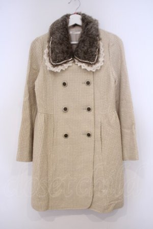 画像: axes femme / キラキラツイードファー付きコート  生成り O-26-01-31-016-AX-CO-IG-ZT0203E