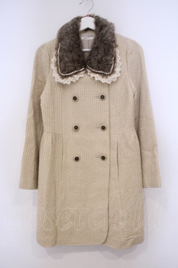 画像1: axes femme / キラキラツイードファー付きコート  生成り O-26-01-31-016-AX-CO-IG-ZT0203E (1)
