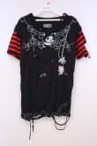 画像1: HANGRY&ANGRY / ツギハギダメージTシャツ  ブラック×レッド O-26-01-31-002-HN-TO-OW-OS (1)