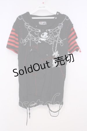 画像: HANGRY&ANGRY / ツギハギダメージTシャツ  ブラック×レッド O-26-01-31-002-HN-TO-OW-OS