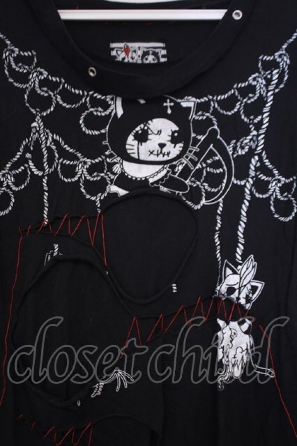 画像2: HANGRY&ANGRY / ツギハギダメージTシャツ  ブラック×レッド O-26-01-31-002-HN-TO-OW-OS (2)