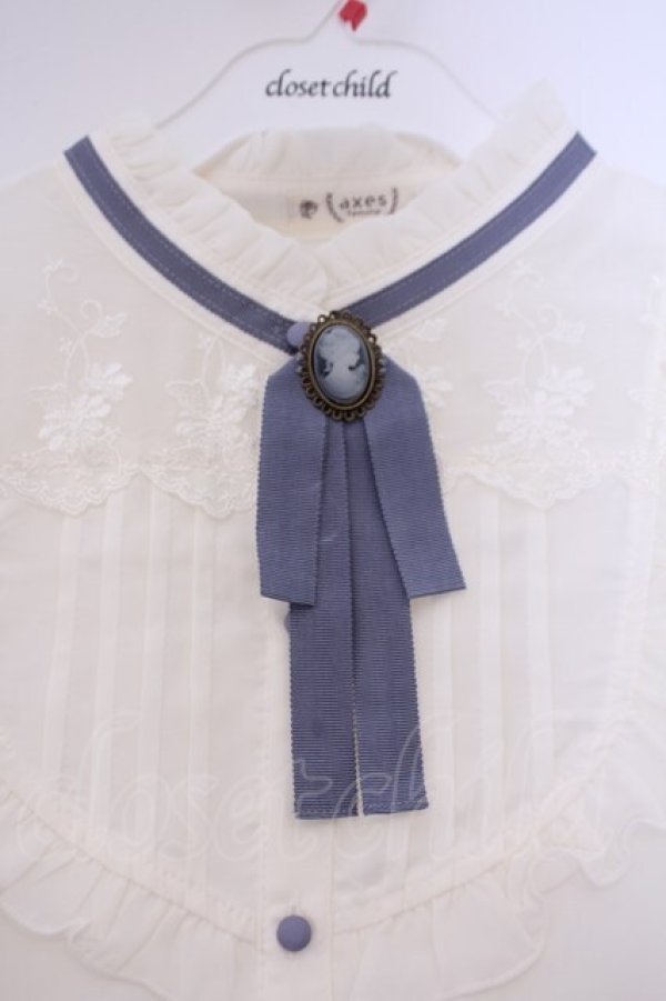 画像2: axes femme / フロントレースハイネックブラウス M キナリ O-26-02-03-028-AX-BL-OW-OS (2)