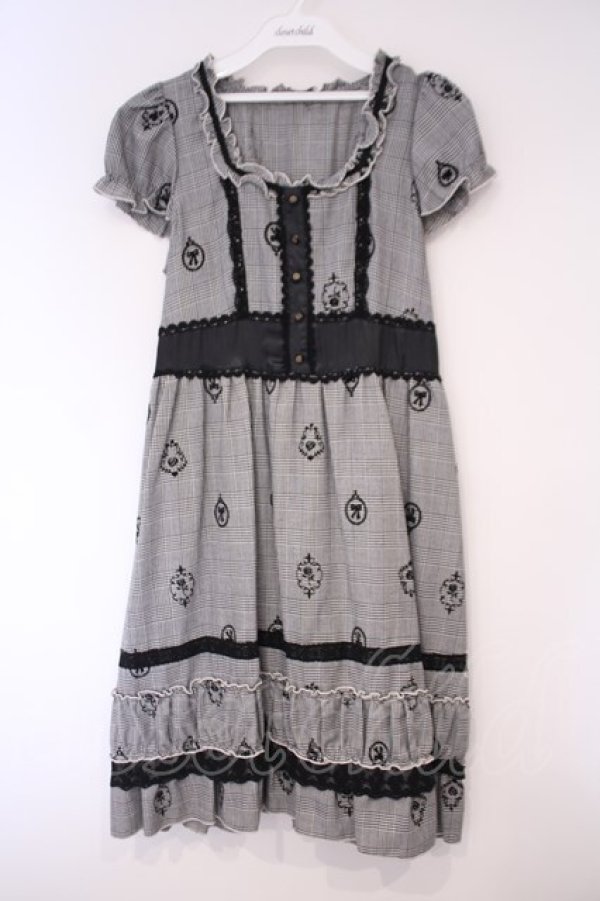 画像1: axes femme / フロッキーグレンチェックワンピース M クロ O-26-02-03-031-AX-OP-OW-OS (1)