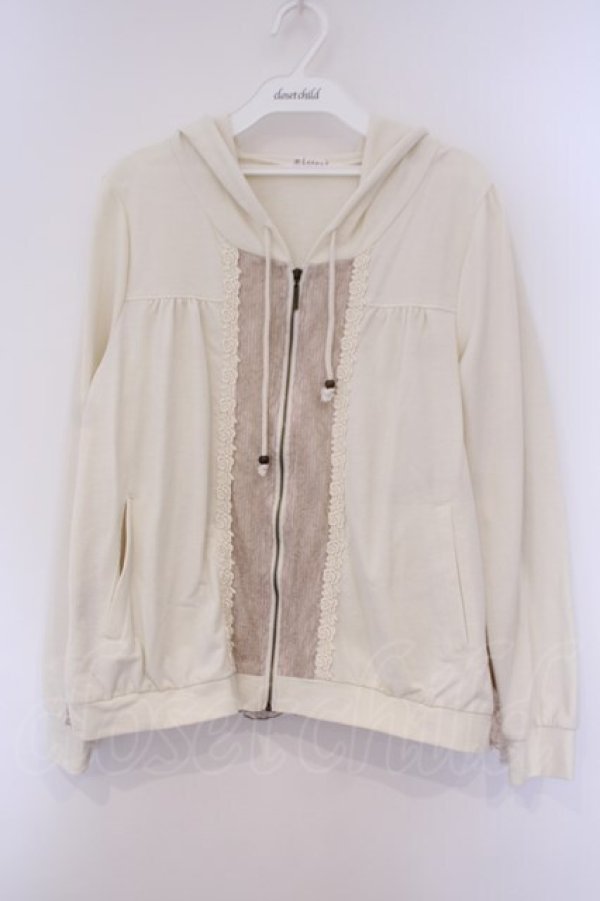 画像1: axes femme / ストライプレースフリルパーカー M キナリ O-26-02-03-032-AX-TO-OW-OS (1)