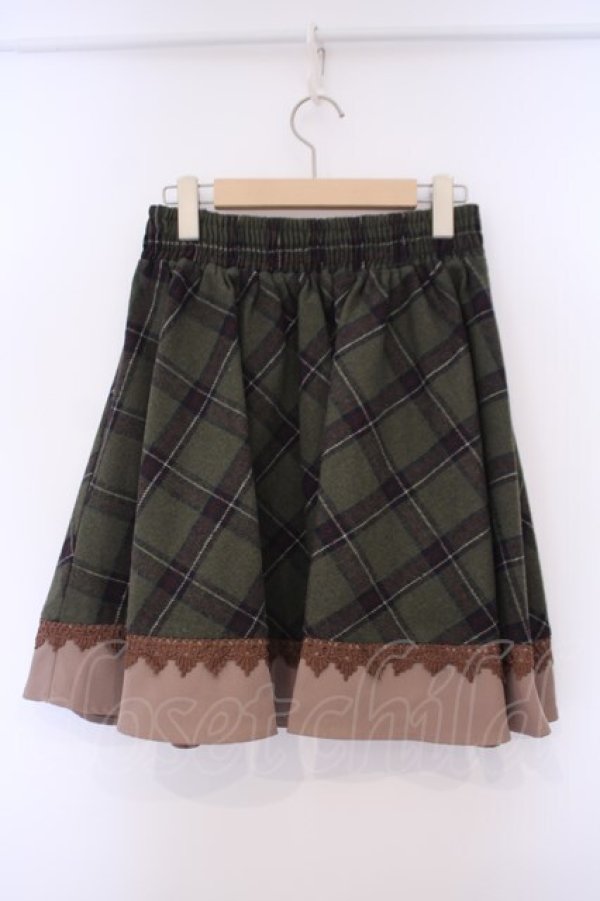 画像2: axes femme POETIQUE / ナナメチェックスカート M グリーン O-26-02-03-035-AX-SK-OW-OS (2)