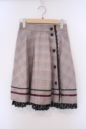 画像: axes femme POETIQUE / 釦デザインチェックスカート M ワイン O-26-02-03-039-AX-SK-OW-OS